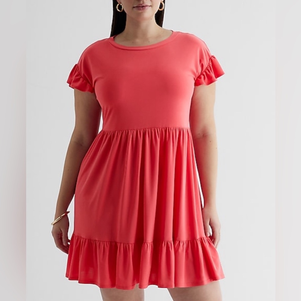 Express ruffle dress M in coral